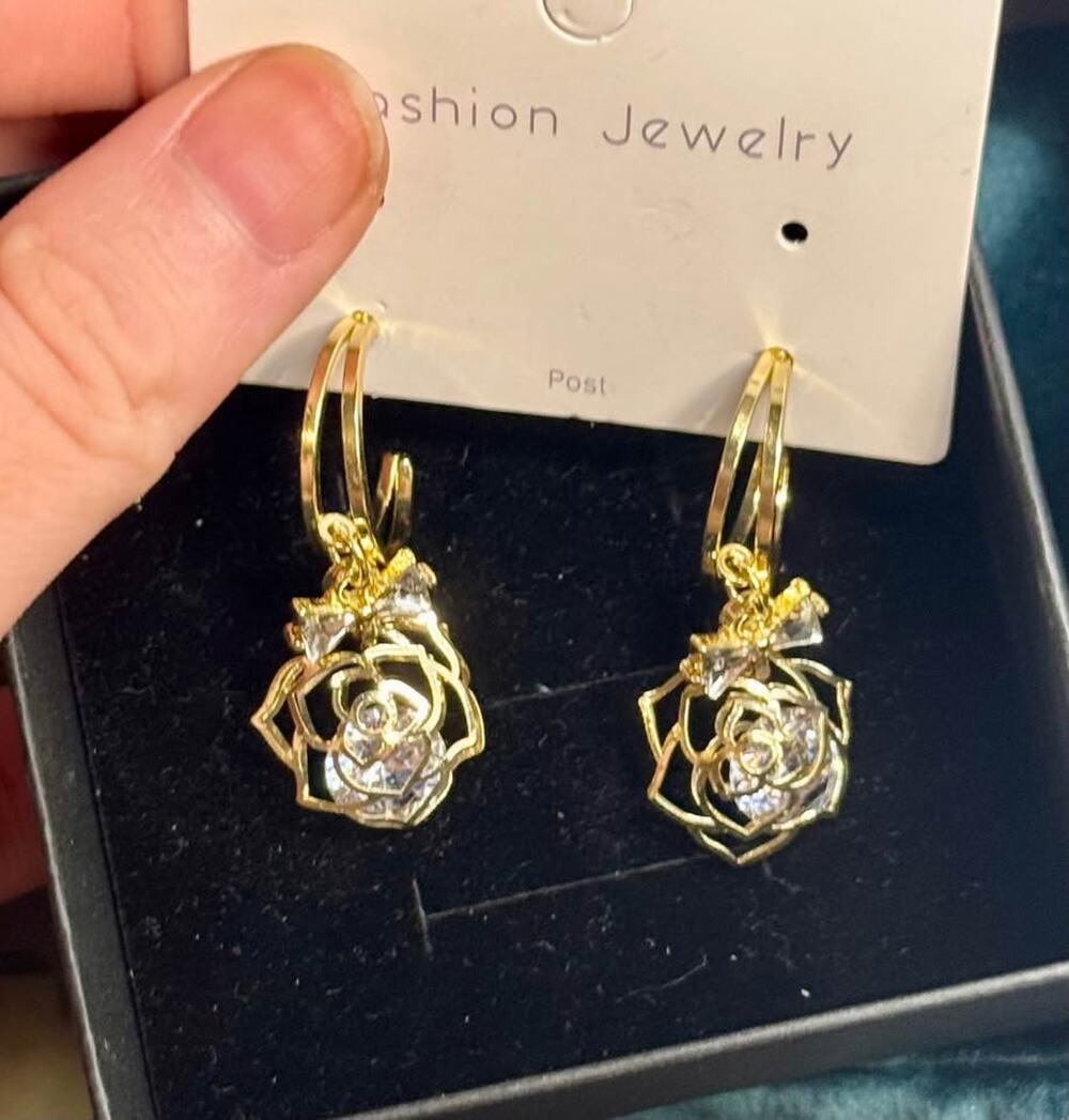 NEW 925 Post Hollow Rose Dangle Earrings